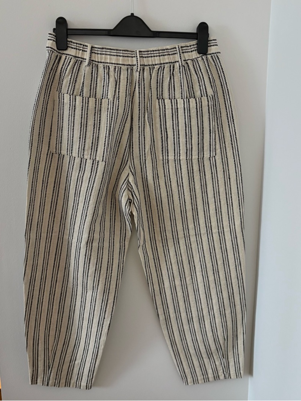 Zara Embroidered Striped Rustic Cotton & Linen Tapered Cropped Pants Size L NWT‎ - Picture 2 of 11